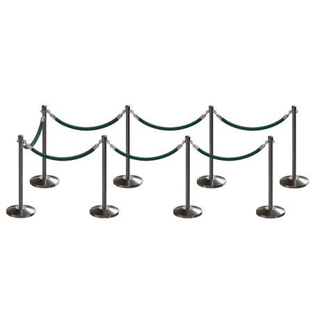 MONTOUR LINE Stanchion Post and Rope Kit Sat.Steel, 8 Crown Top 7 Green Rope C-Kit-8-SS-CN-7-PVR-GN-PS